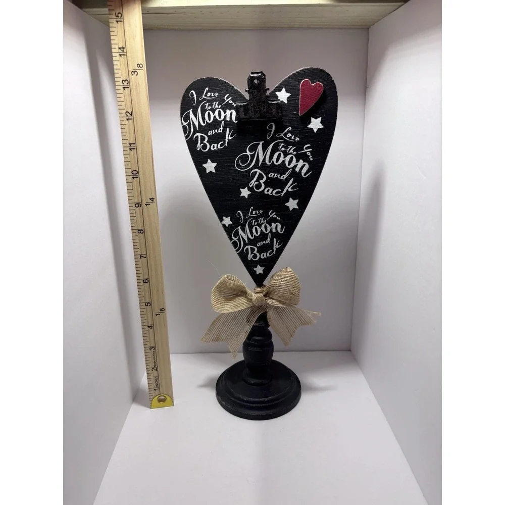 Rustic Black Wood Heart I Love You To The Moon And Back Table Top Wood Sign Clip